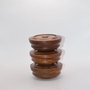 3 Small Wood Bowls with Lids